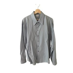 Vtg Armani Collezioni Shirt Men's XL Gray Gray Cotton Bland Button Up Design